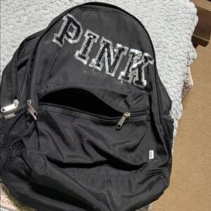 Victoria's Secret Black Backpack with Silver Accents